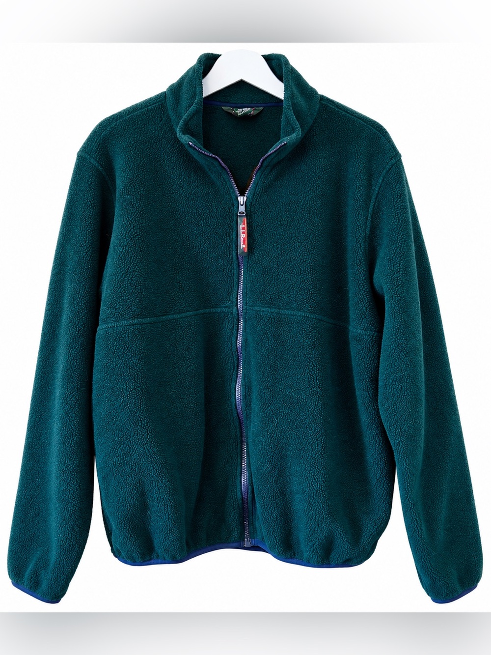 LL Bean Men's Dark Teal Full-Zip Fleece L Hiking Outdoor Gorpcore Blue Piping
